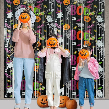 Boo Theme Streamers Party Backdrop - GREATRIL Halloween Decorations Backdrop for Wall Doorway Birthdays - 2 Packs