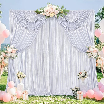Silver Photo Backdrop 2 Panels 4.8x8FT Long Backdrop Drapes Curatin Glitter Sequin Background with Rod Pockets for Party Birthday Wedding Photography