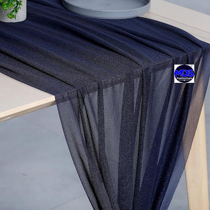 MDS 2 Pack 14ft Chiffon Table Runner 29 x 170 Inches Sheer Wedding Runner Romantic Rustic Table Runner for Wedding Decorations, Birthday Parties, Bridal Shower Party Arch Decor - Navy Blue