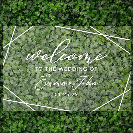 Andaz Press Custom Large Wedding Acrylic Sign, 16 x 24 Inches, Geometric Welcome, Personalized Sign, Welcome Sign For Modern Wedding Theme Wedding Decorations