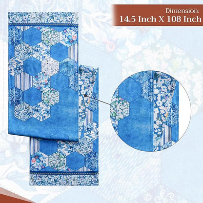 Maison d' Hermine Table Runner 100% Cotton Double Layer Table Runners 108 inches Long Decorative for Home Kitchen Dining Party Wedding Bridal Shower Spring Summer (Summer Blues, 14.50" x 108")
