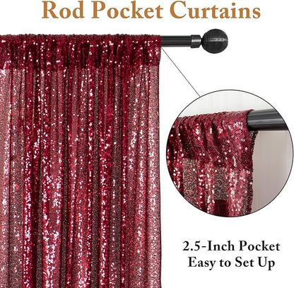 ShinyBeauty Sequin Curtains Panels Burgundy Backdrop Curtain 4 Pieces Photobooth Shimmer Background Glitter Fabric Maroon Christmas Backdrops Party Birthday Wedding Decor (2Ftx8Ft)