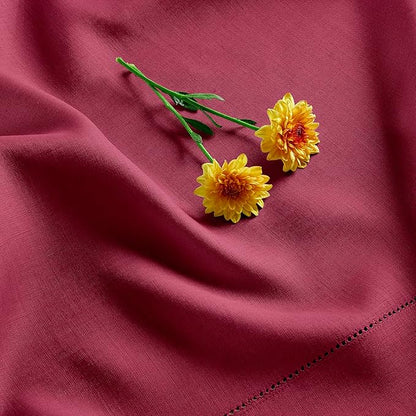 Solino Home Linen Tablecloth 52 x 52 Inch - 100% Pure Linen Beet Square Tablecloth - Classic Hemstitch, Machine Washable Table Throw for Fall, Autumn, Thanksgiving, Holiday