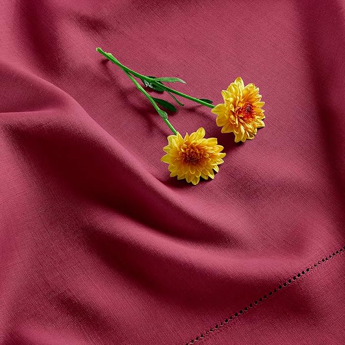 Solino Home Linen Beet Tablecloth 60 x 132 Inch - Classic Hemstitch, 100% Pure Linen Rectangular Tablecloth - Machine Washable Table Cloth for Fall, Autumn, Thanksgiving