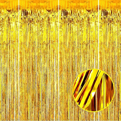 4 Pack Gold Foil Fringe Curtain Backdrop, 3.28Ft x 8.2Ft Metallic Tinsel Foil Fringe Streamer Curtains for Photo Booth Props, Birthday, Wedding, New Year’s, Christmas Decoration Party Supplies New