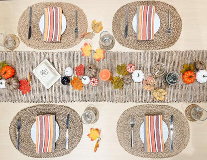 Chardin home Natural Jute Table Runner 13x72 Inch – Vintage Boho Rustic Table Decor – Handwoven Table Runner in Natural Jute and Brown – Farmhouse Dining or Console Table Accent