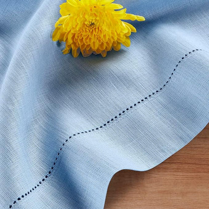 Solino Home Cornflower Blue Linen Tablecloth 60 x 108 Inch - 100% Pure Linen Hemstitch Table Cloth for Rectangle Tables - Classic Hemstitch, Machine Washable Tablecloth for Christmas, Holiday