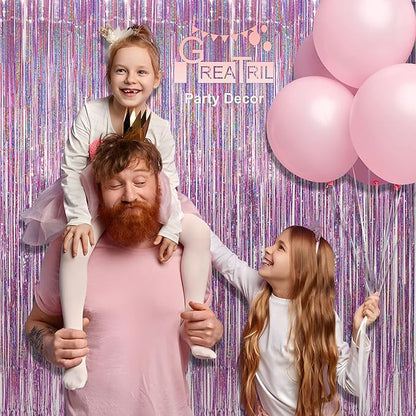 Pink Tinsel Curtain Party Backdrop - GREATRIL Foil Fringe Curtain Lilac Pink Party Streamers for Birthday Girl Princess Bachelorette Euphoria Taylor Themed Party Decorations - 2 Packs