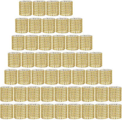 Gold Napkin Rings Set - 300 Rhinestone Crystal Napkin Rings for Wedding, Dinner, Parties & DIY Decoration