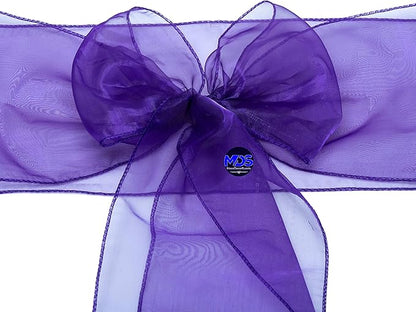 MDS Pack of 200 PCS Organza Chair Sashes Wider Dining Chair Bows Ribbon Tie Back for Wedding Party Birthday Bridal Shower Reception Event Banquet Home Chair Cover Decoration - Purple