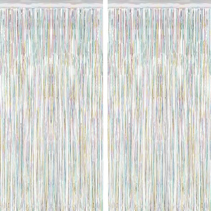 2 Pack Backdrop Curtains, 3.28 FT x 7.05 FT Laser Silver Fringe Curtains, Metallic Tinsel Foil Curtains Party Streamer, Photo Backdrop Party Decorations Bithday Photo Booth Props