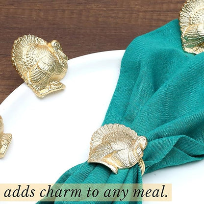 Gold Napkin Rings Set of 12 - Turkey Bird Stylish Metal Lightweight Serviette Holders for Elegant Table Settings | Perfect for Dinner Parties, Holidays, Weddings & Everyday Use - ALPHA Living HOME