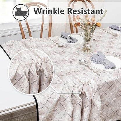 MYSKY HOME Table Cloth 60x120 in Rectangle, Heavy Duty Linen Look Waterproof Tablecloths Farmhouse Tablecloth, Wrinkle Free Table Cover with Black Plaid for Kitchen Dining, Party