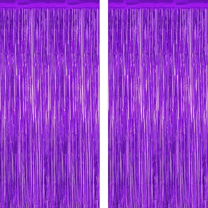 2 Pack Backdrop Curtains, 3.28 FT x 7.05 FT Purple Tinsel Backdrop, Metallic Purple Backdrop Fringe Curtains Foil Streamer, Party Supplies Photo Props for Anniversaires Wedding Party