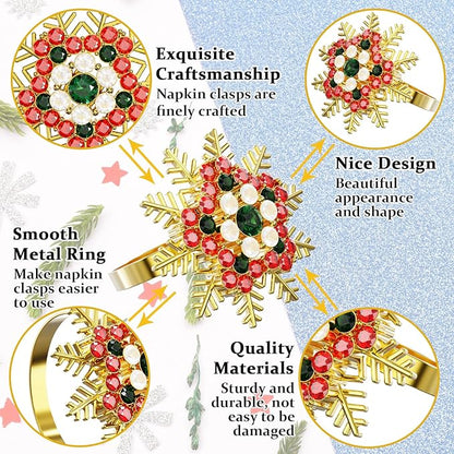 Halatool Set of 8 Christmas Napkin Rings Colorful Snowflake Napkin Holder for Christmas Thanksgiving Holiday Party Table Decoration
