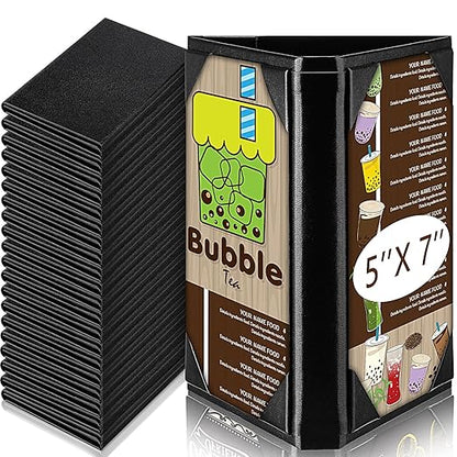 20 Pcs 5 x 7 Inch Triangle Menu Holders for Restaurant 3 Side Leatherette Table Tent Frame Menu Sign Cover Bulk for Restaurant Coffee Cafe Bar Wedding Drink Dessert