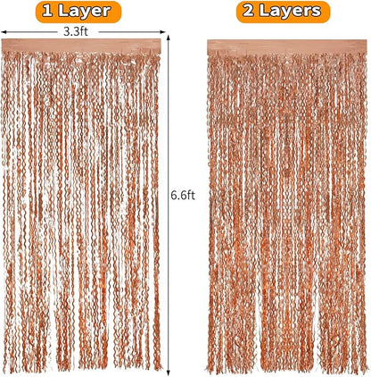 4 Pack Rose Gold Backdrop Birthday Decorations - 3.3x6.6ft Wavy Tinsel Foil Backdrop Party Streamer Party Supplies Background | Tinsel Curtain Backdrop for Parties