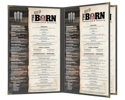 Goodsmart Pajco Style Restaurant Menu Covers – Pack of 10, Side-Loading Menu Holders, Single Stitched Edge, Clear Vinyl Menu Sleeves, Leatherette Trim, Gold Corners, Black, 4 View (8.5" x 14")
