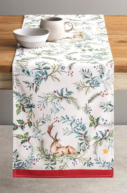 Maison d' Hermine Table Runner 100% Cotton Double Layer Table Runners 108 inches Long for Thanksgiving Christmas Decorations Home Kitchen Dining Party Wedding (Holly Time, 14.5" x 108")