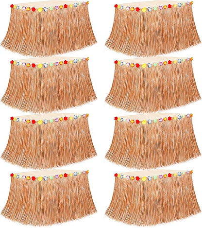 8PCS Hawaiian Table Skirt, Luau Themed Grass Table Skirt Party Supplies, Indoor Outdoor 108 X 29.5" Flower Tropical Hula Dance Parties Supplies Bulk, Table Skirt for Summer Beach Themed Party