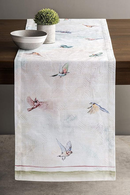 Maison d' Hermine Table Runner 100% Cotton Single Layer Table Runners 108 inches Long Decorative for Home Kitchen Dining Party Wedding Bridal Shower Spring Summer (Flying Birds, 14.50" x 108")