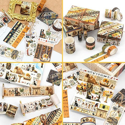 Mooker 16 Rolls Washi Tape Set - Decorative Tape Egyptian Style, Craft Tape for Journaling Supplies, Scrapbooking Supplies, Journaling Supplies, DIY Crafts, Junk Journal Supplies, Scrapbook Paper