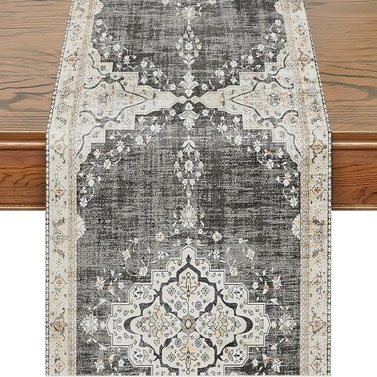 Snycler Table Runner Boho Table Runners Vintage Elegant Farmhouse Table Center Linen Decor for Home Dining Party Entrance (13x72 Inch) Black