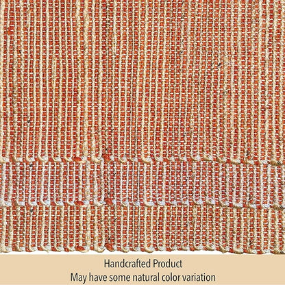 Chardin home Natural Jute Table Runner 13x48 Inch – Vintage Boho Rustic Table Decor – Handwoven Table Runner in Natural Jute and Rust Orange – Farmhouse Dining or Console Table Accent