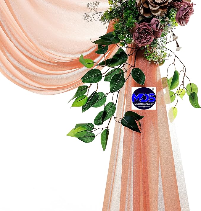 MDS Halloween Chiffon Draping Fabric - 1 Panel, 30" Wide x 50ft Long - Sheer Spooky Arbor & Canopy Drapery for Haunted House Backdrops, Party Ceilings, DIY Costumes & Themed Events - Coral Peach