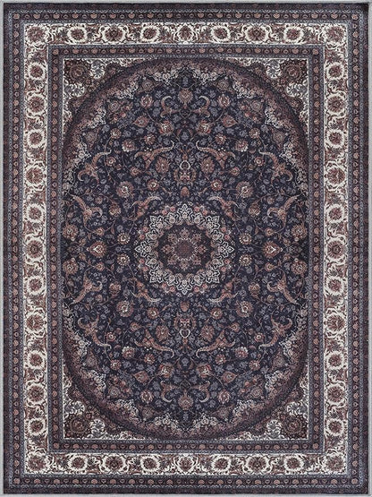 Bloom Rugs Washable Non-Slip 9' x 12' Rug - Navy Traditional Medallion Area Rug for Living Room, Bedroom, Dining Room, and Kitchen - Exact Size: 9' x 12'