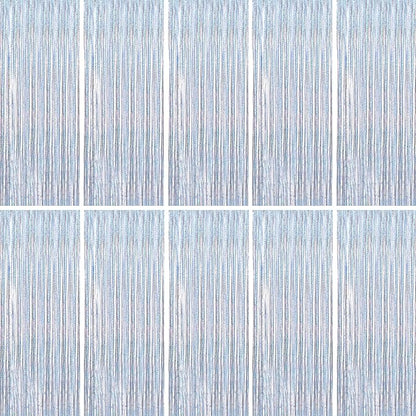 BTSD-home 10 Pack Laser Silver Foil Fringe Curtain Metallic Streamer Party Decorations Photo Booth Backdrop Door Curtains for Wedding Birthday Baby Shower Bachelorette Halloween