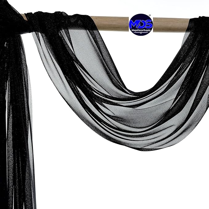 MDS Halloween Chiffon Draping Fabric - 2 Panel, 30" Wide x 40ft Long - Sheer Spooky Arbor & Canopy Drapery for Haunted House Backdrops, Party Ceilings, DIY Costumes & Themed Events - Black