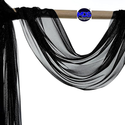 MDS Halloween Chiffon Draping Fabric - 2 Panel, 30" Wide x 30ft Long - Sheer Spooky Arbor & Canopy Drapery for Haunted House Backdrops, Party Ceilings, DIY Costumes & Themed Events - Black