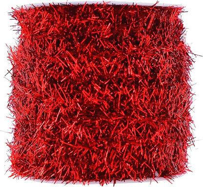 Mandala Crafts Red Tinsel Garland - Thin Metallic Foil Glitter Mini Garland for Christmas Tree, Party, Wedding Decor, and Holiday Decorations