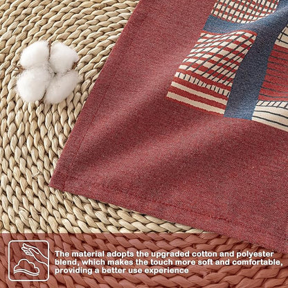 MYSKY HOME Cotton Table Cloth, Rustic Striped Fall Tablecloth, Farmhouse Table Cloth Waterproof Wrinkle Free Halloween Tablecloth Washable for Rectangle/Oblong, 55''x86'', Red
