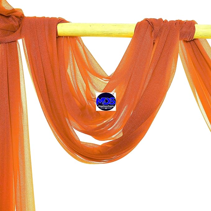 MDS Halloween Chiffon Draping Fabric - 2 Panel, 30" Wide x 30ft Long - Sheer Spooky Arbor & Canopy Drapery for Haunted House Backdrops, Party Ceilings, DIY Costumes & Themed Events - Orange