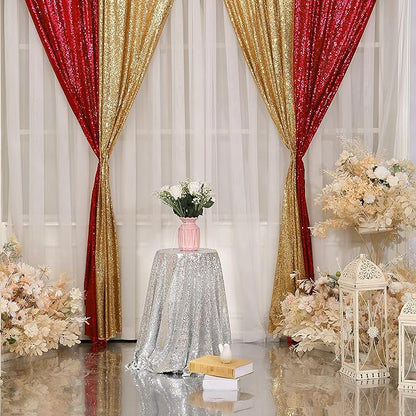 Red Sequin Backdrop Curtains,2ft x 8ft Sequin Photography Backdrop Curtain 2 Panels for Party Decoration, Red