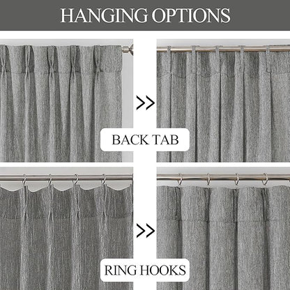 Vision Home Pinch Pleated Gray Semi Sheer Curtains Textured Light Filtering Window Curtains 72 inch for Living Room Bedroom Rayon Blended Charcoal Grey Pinch Pleat Drapes with Hooks 2 Panels 40"Wx72"L