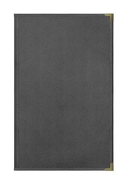 Goodsmart Pajco Style Restaurant Menu Covers – Pack of 10, Side-Loading Menu Holders, Single Stitched Edge, Clear Vinyl Menu Sleeves, Leatherette Trim, Gold Corners, Black, 4 View (8.5" x 14")