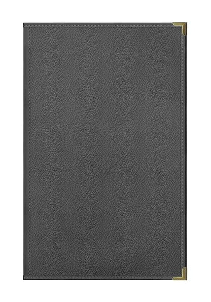 Goodsmart Pajco Style Restaurant Menu Covers – Pack of 10, Side-Loading Menu Holders, Single Stitched Edge, Clear Vinyl Menu Sleeves, Leatherette Trim, Gold Corners, Black, 2 View (8.5" x 14")