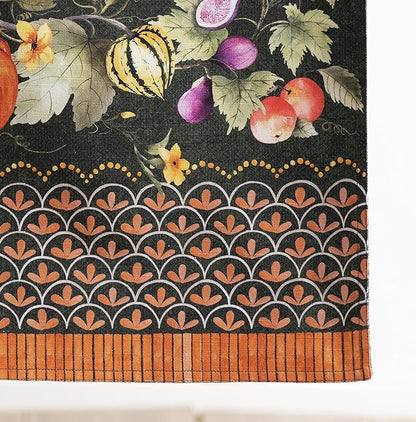 Maison d' Hermine Table runner 100% Cotton Double Layer Table Runners 72 inches long for Thanksgiving Christmas Decorations Home Kitchen Dining Party Wedding (Pumpkin Garden - Dark Green, 14.5" x 72")