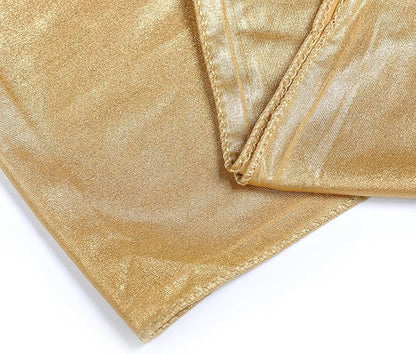 VDS Pack of 125 PCS | Metallic Gold | Spandex Chair Sashes Bows without Buckle | Stretch Elastic Banquet Universal Folding Chair Band Tie with for Wedding Party Conference Celebration Event Decoration