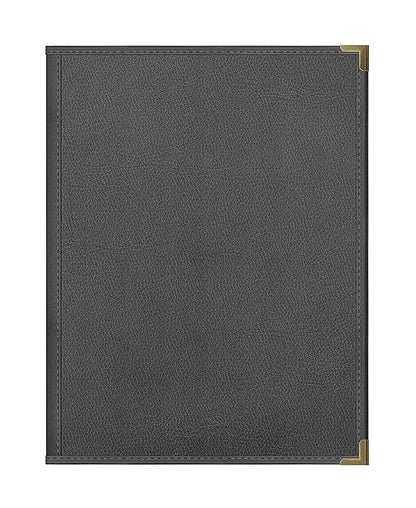Goodsmart Pajco Style Restaurant Menu Covers – Pack of 10, Side-Loading Menu Holders, Single Stitched Edge, Clear Vinyl Menu Sleeves, Leatherette Trim, Gold Corners, Black, 2 View (8.5" x 11")