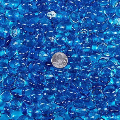 Galashield Flat Glass Marbles for Vases Blue Glass Gems Beads Pebbles Vase Filler (5 LBS, Approx. 540 PCS)