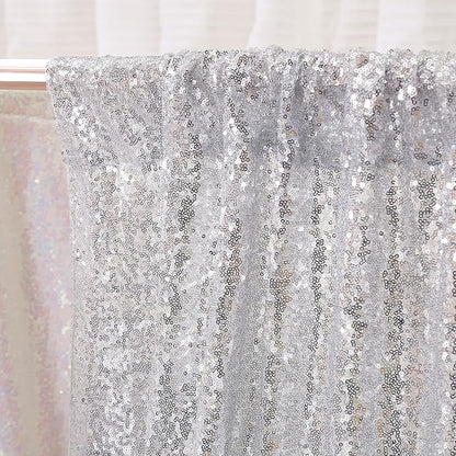 Poise3EHome Silver Sequin Backdrop Curtains,4 Panels 2FTx8FT Glitter Background for Party Birthday Party Baby Shower Wedding Christmas Thanksgiving Halloween Holiday Festival Decor