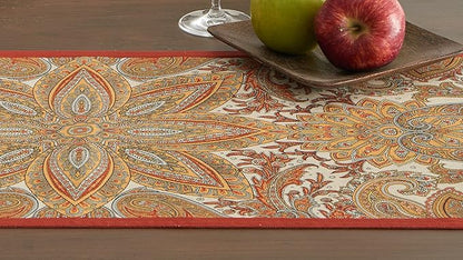 Maison d' Hermine Table Runner 100% Cotton Double Layer Table Runners 72 inches Long for Thanksgiving Christmas Decorations Home Kitchen Dining Party Wedding (Kashmir Paisley, 14.5" x 72")