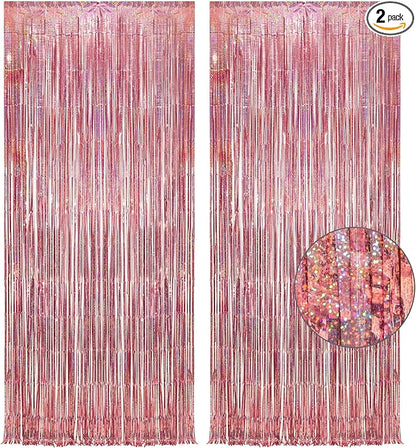 Rose Gold Tinsel Party Backdrop - GREATRIL Foil Fringe Curtain Party Photo Booth Backdrop for Birthdays Theme Decorations - 1m x 2.5m - Pack of 2