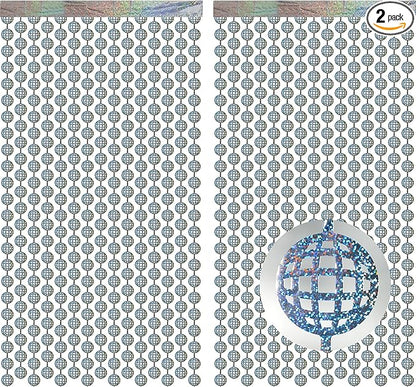 Discos Dancing Ball Shaped Party Backdrop - GREATRIL Prom Fringe Curtain Backdrop with Sparking Surface for Birthdays Discos Graduation New Years Party Decoration - 3.2ft x 6.5ft - 2 Packs
