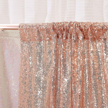 Poise3EHome Rose Gold Sequin Backdrop Curtains,4 Panels 2FTx8FT Glitter Background for Party Birthday Party Baby Shower Wedding Christmas Thanksgiving Halloween Holiday Festival Decor