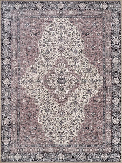 Bloom Rugs Washable Non-Slip 3' x 5' Rug - Cream/Green Traditional Medallion Area Rug for Living Room, Bedroom, Dining Room, and Kitchen - Exact Size: 3' x 5'